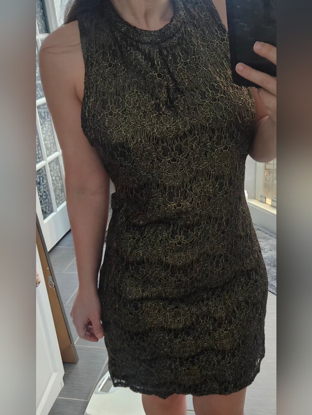 love, Fire Black and Gold Sleeveless Lace Dress